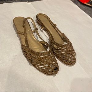 (1) Trendy Pair Of Gold Stuart Weitzman Sling-Black Flats Women’s Size 8.5